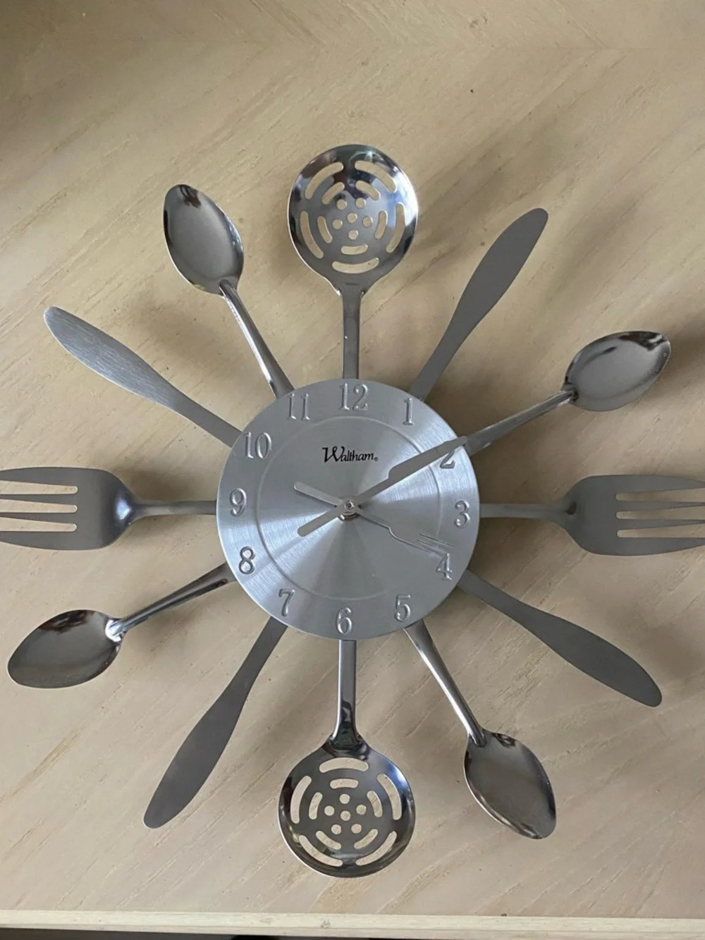 Silver Waltham Retro 15” Utensil Decorative Kitchen Wall Clock